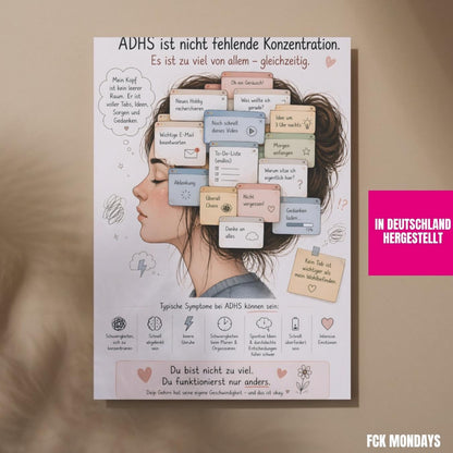 ADHS Poster für mehr Verständnis & Selbstliebe. Perfekt bei Konzentrationsproblemen, Overthinking, Reizüberflutung Mental Health Geschenk