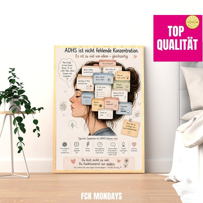 ADHS Poster für mehr Verständnis & Selbstliebe. Perfekt bei Konzentrationsproblemen, Overthinking, Reizüberflutung Mental Health Geschenk