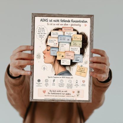 ADHS Poster für mehr Verständnis & Selbstliebe. Perfekt bei Konzentrationsproblemen, Overthinking, Reizüberflutung Mental Health Geschenk