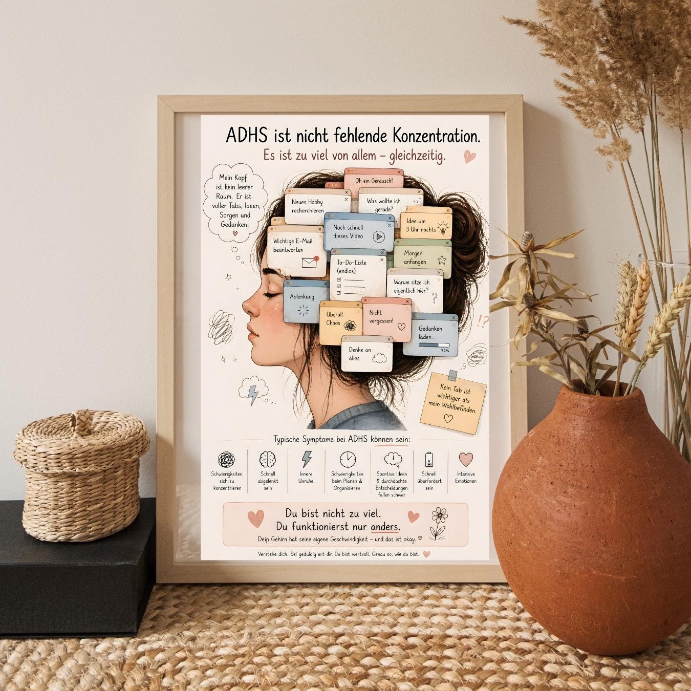 ADHS Poster für mehr Verständnis & Selbstliebe. Perfekt bei Konzentrationsproblemen, Overthinking, Reizüberflutung Mental Health Geschenk