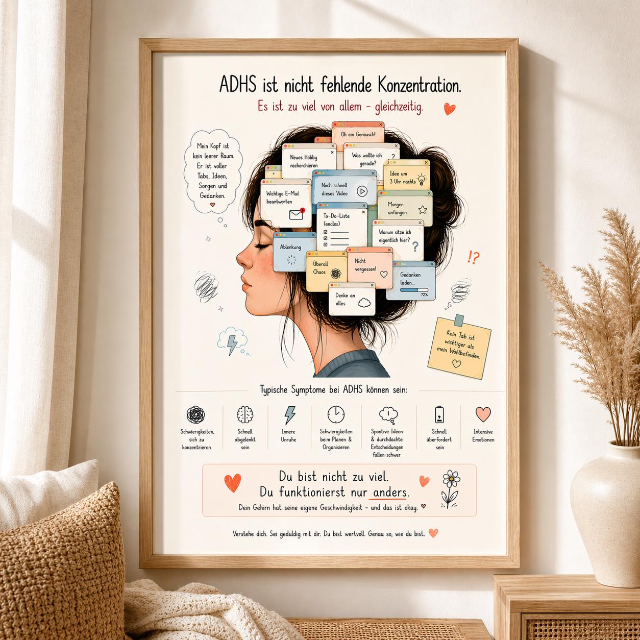 ADHS Poster für mehr Verständnis & Selbstliebe. Perfekt bei Konzentrationsproblemen, Overthinking, Reizüberflutung Mental Health Geschenk