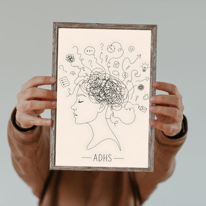 ADHS Poster Line Art minimalistisch | Neurodiversität Wandbild | Gedankenchaos Kopf Illustration | Mental Health Deko | ADHD Geschenk