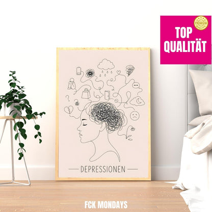 Depressionen Poster Minimalistisch | Symptome Depression Angst Burnout | Mental Health Wandbild | Psychische Gesundheit Illustration