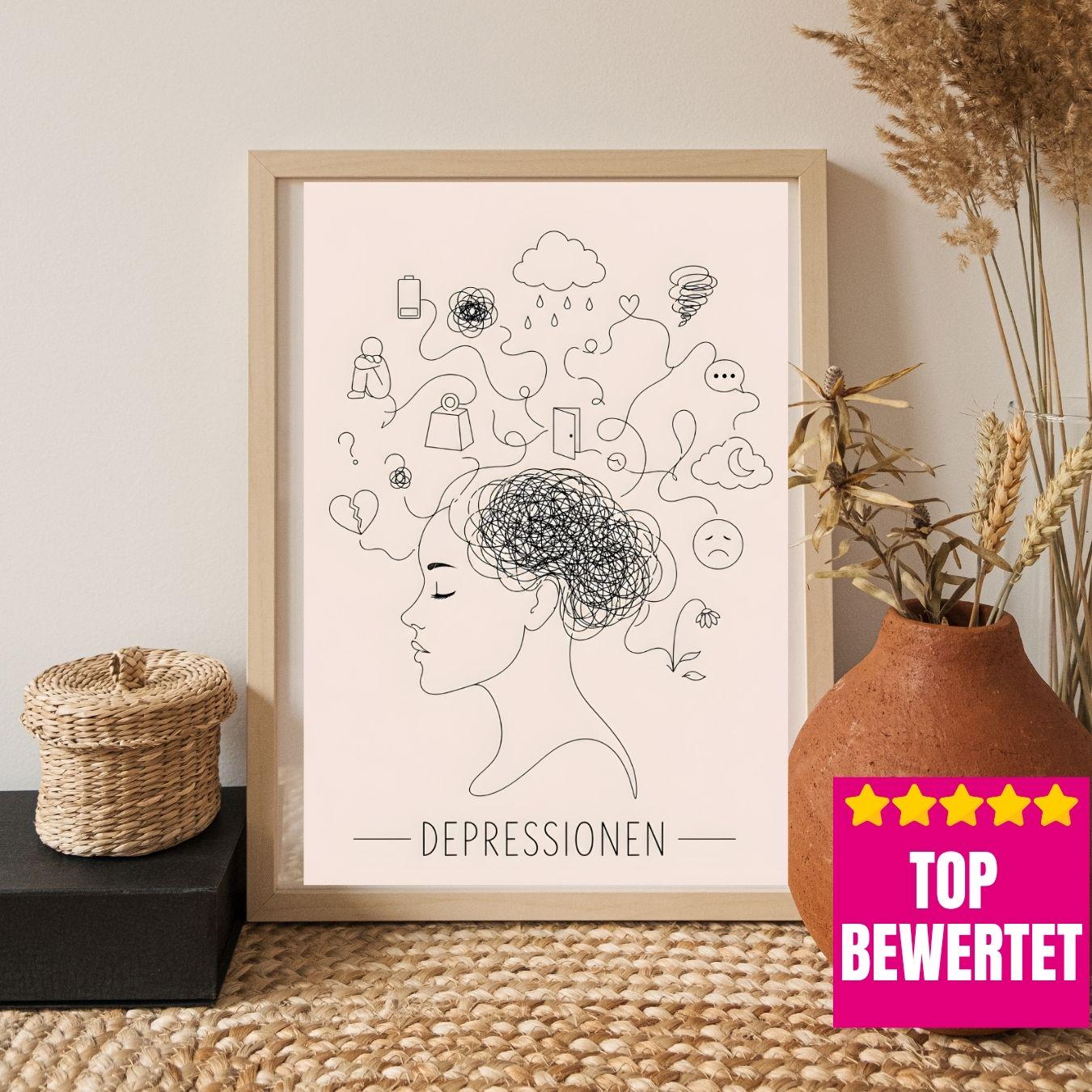 Depressionen Poster Minimalistisch | Symptome Depression Angst Burnout | Mental Health Wandbild | Psychische Gesundheit Illustration
