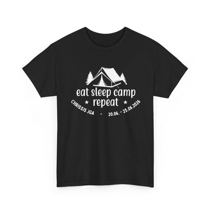 Camping JGA Shirt Herren | Männer Abenteuer Urlaub Shirt | Eat Sleep Camp Repeat | Junggesellenabschied Camping Trip