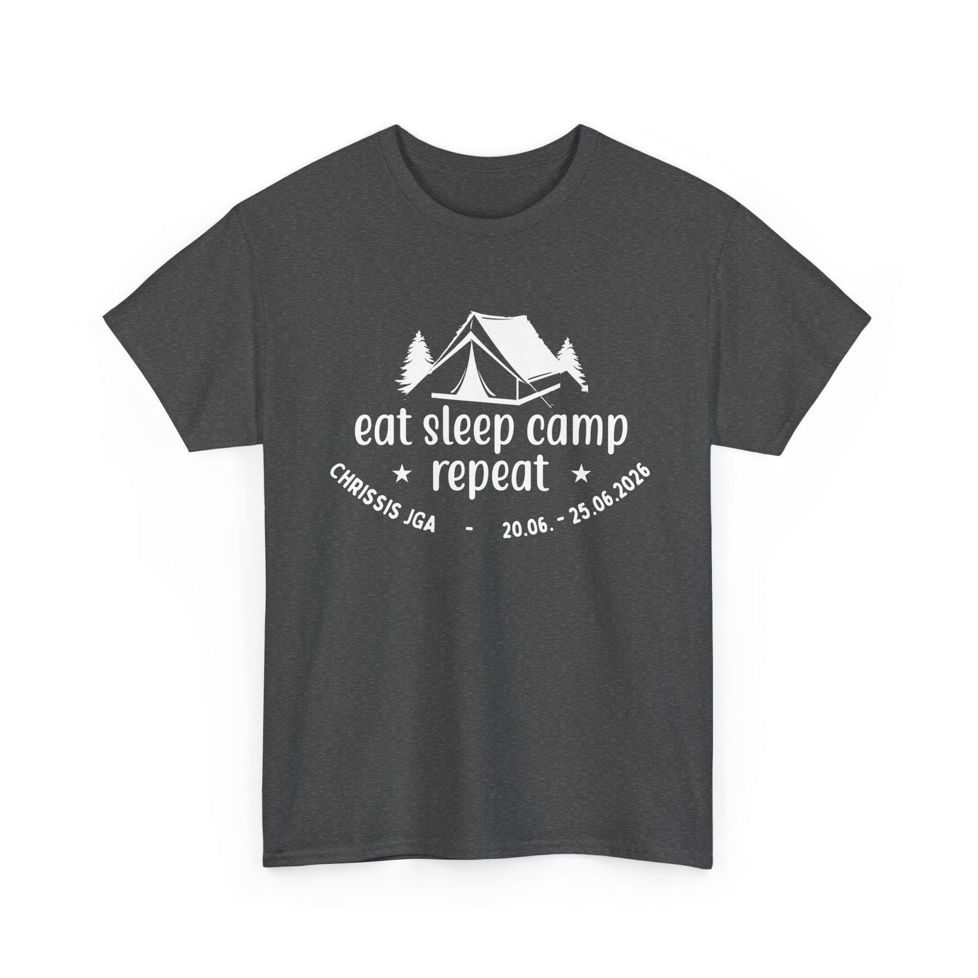 Camping JGA Shirt Herren | Männer Abenteuer Urlaub Shirt | Eat Sleep Camp Repeat | Junggesellenabschied Camping Trip