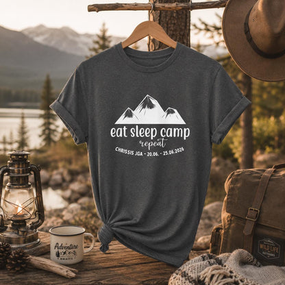 Camping JGA Shirt Herren, Eat Sleep Camp Repeat Shirt, Männertrip T-Shirt, Outdoor Junggesellenabschied Urlaub