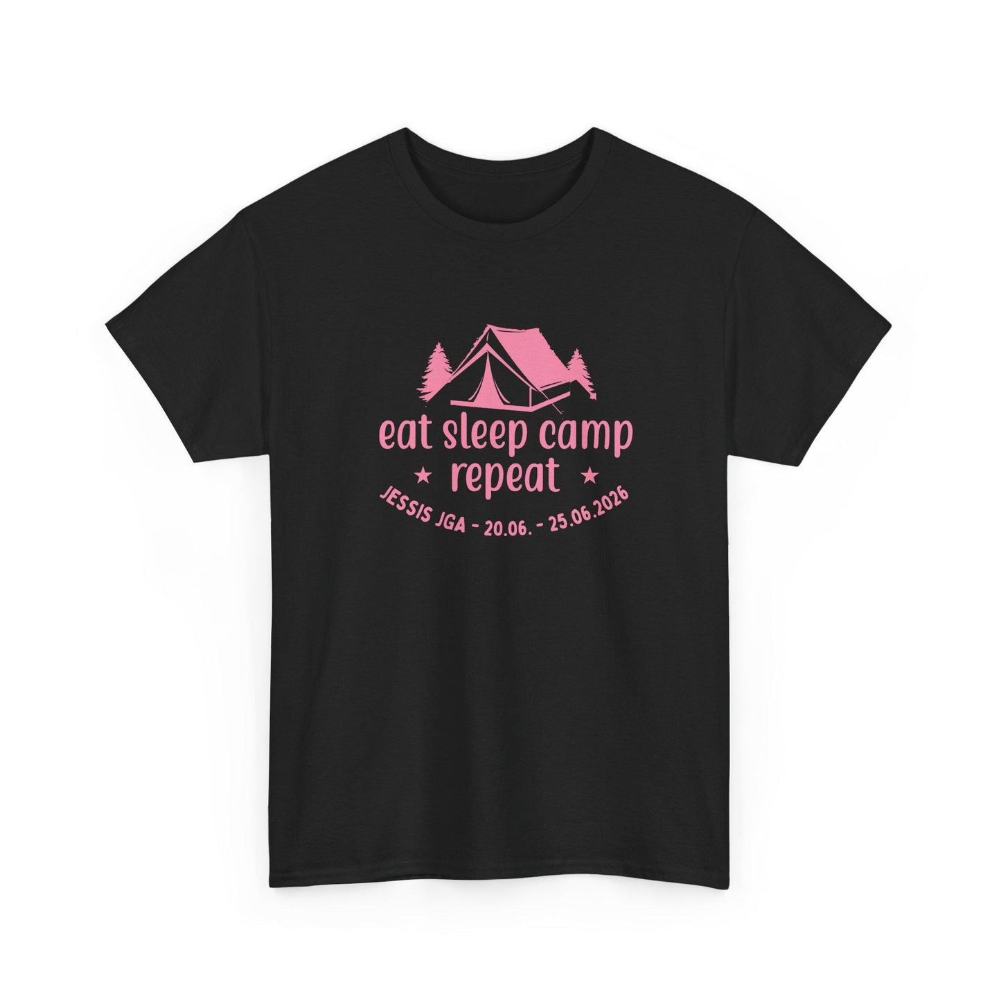 Camping JGA Shirt Damen personalisiert, Eat Sleep Camp Repeat Shirt, Frauen JGA Outfit, Outdoor Mädels Trip Shirt