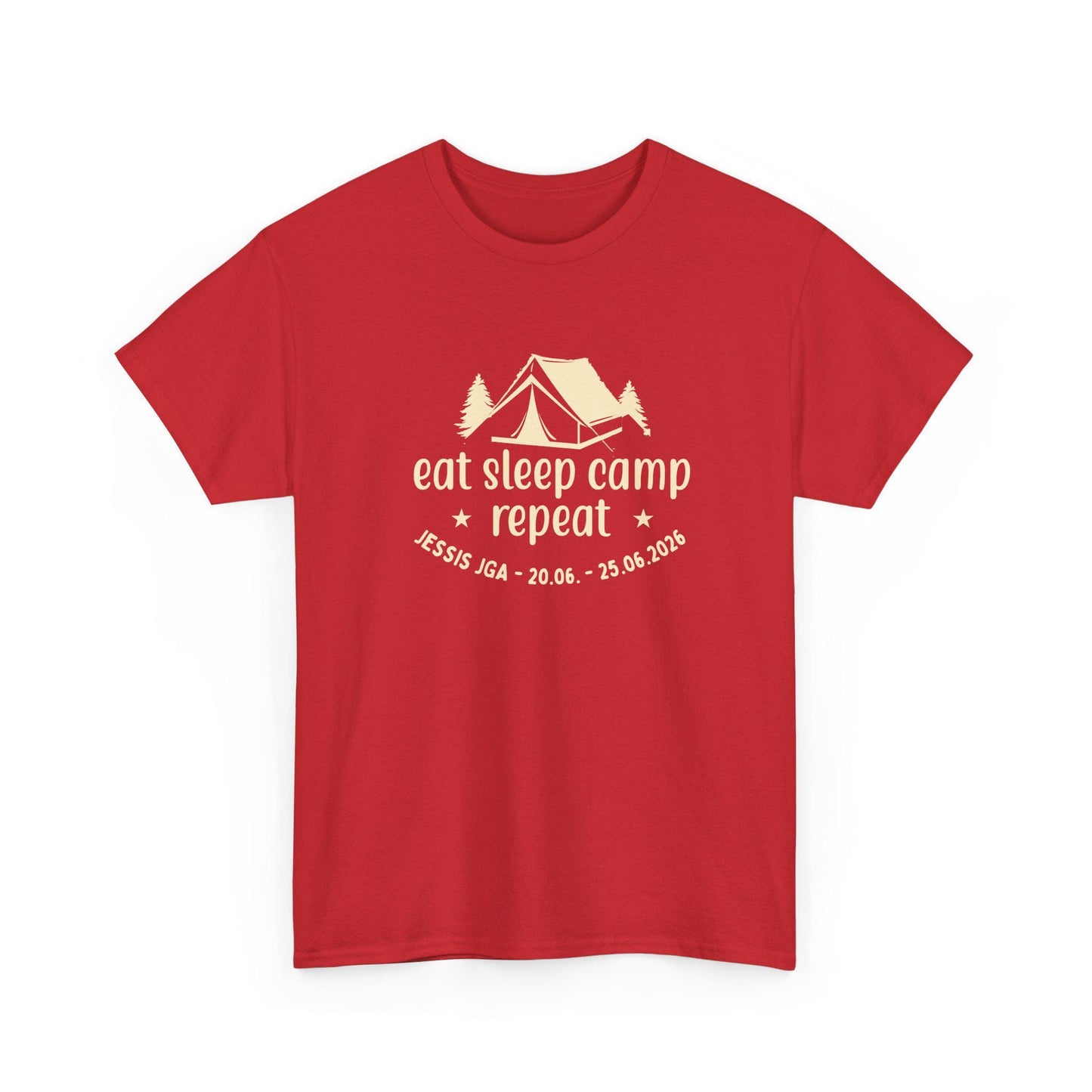 Camping JGA Shirt Damen personalisiert, Eat Sleep Camp Repeat Shirt, Frauen JGA Outfit, Outdoor Mädels Trip Shirt