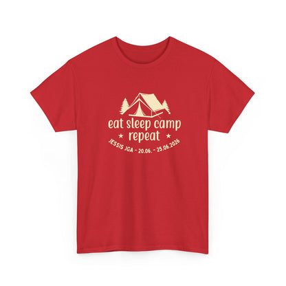 Camping JGA Shirt Damen personalisiert, Eat Sleep Camp Repeat Shirt, Frauen JGA Outfit, Outdoor Mädels Trip Shirt