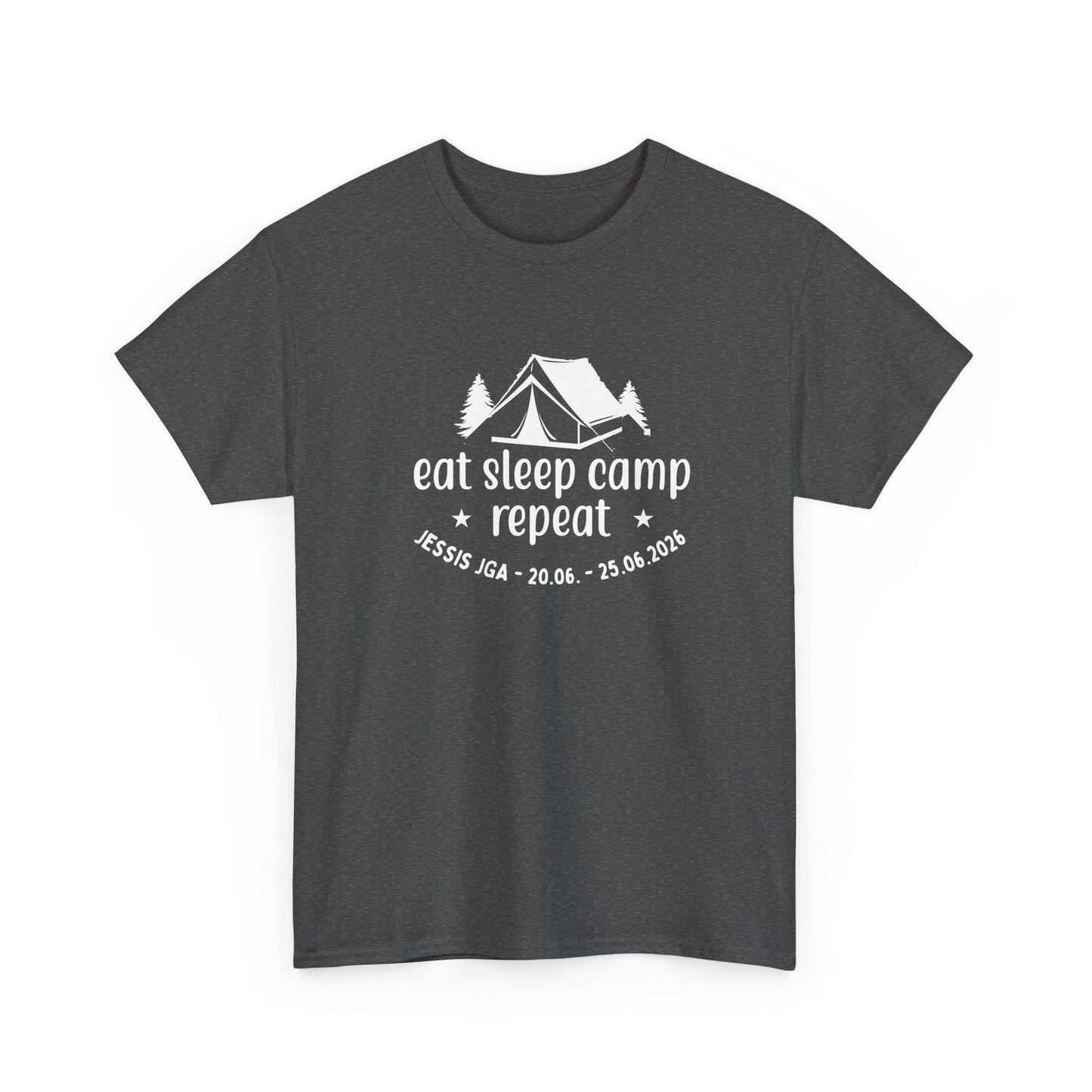 Camping JGA Shirt Damen personalisiert, Eat Sleep Camp Repeat Shirt, Frauen JGA Outfit, Outdoor Mädels Trip Shirt