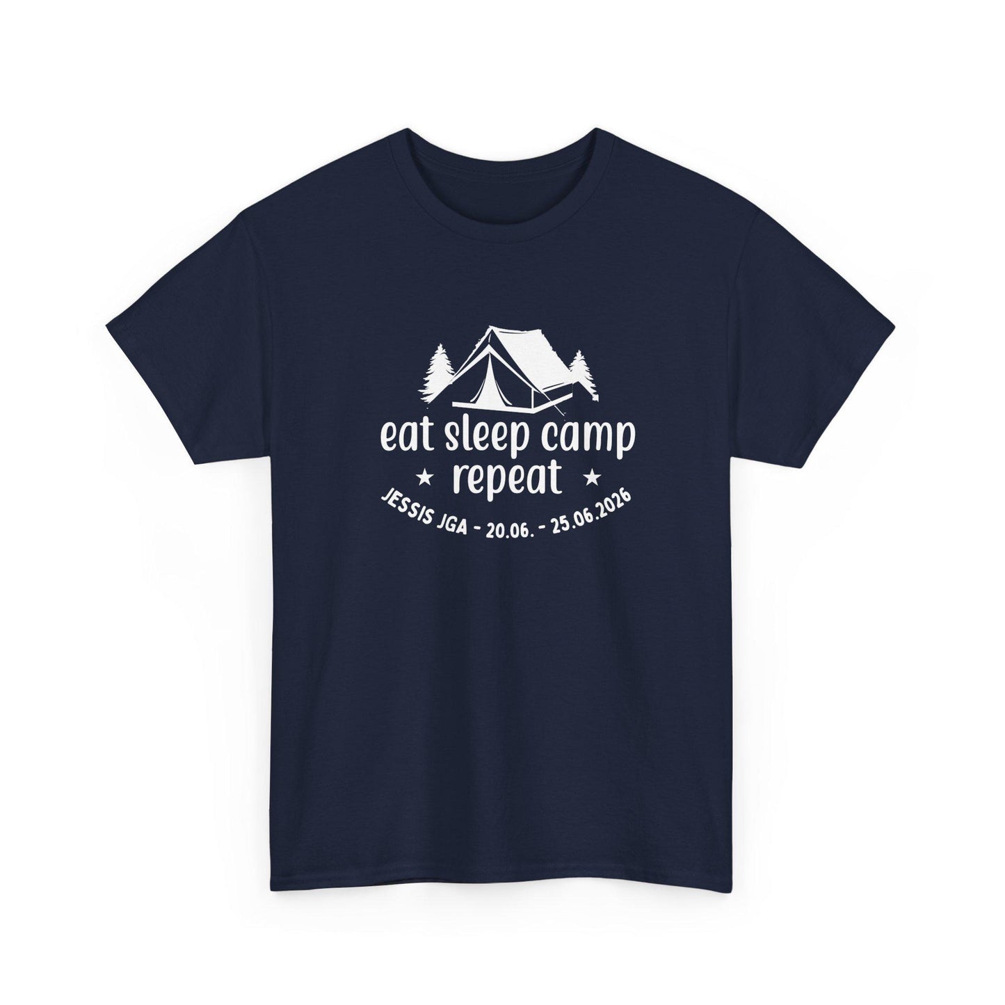 Camping JGA Shirt Damen personalisiert, Eat Sleep Camp Repeat Shirt, Frauen JGA Outfit, Outdoor Mädels Trip Shirt