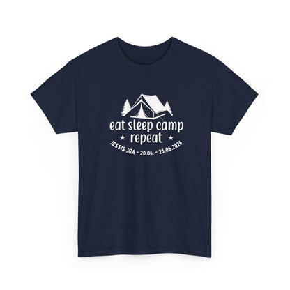 Camping JGA Shirt Damen personalisiert, Eat Sleep Camp Repeat Shirt, Frauen JGA Outfit, Outdoor Mädels Trip Shirt
