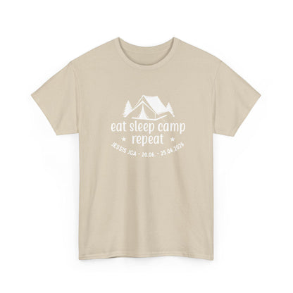 Camping JGA Shirt Damen personalisiert, Eat Sleep Camp Repeat Shirt, Frauen JGA Outfit, Outdoor Mädels Trip Shirt