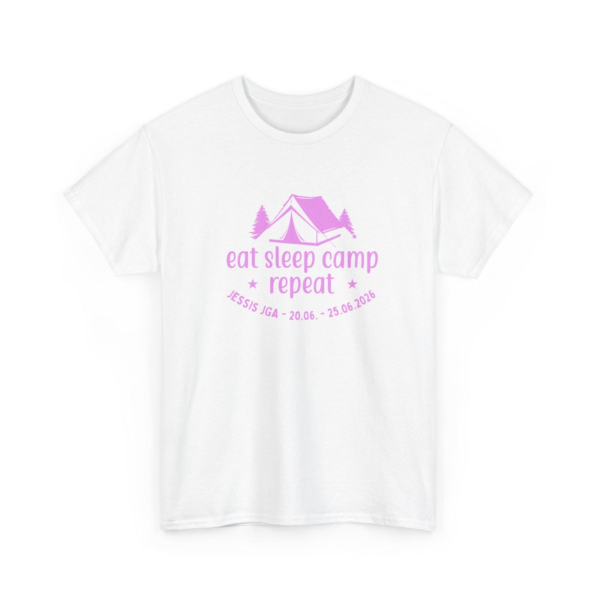 Camping JGA Shirt Damen personalisiert, Eat Sleep Camp Repeat Shirt, Frauen JGA Outfit, Outdoor Mädels Trip Shirt