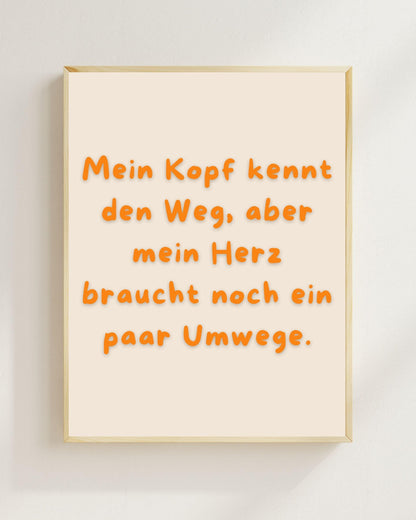 Mein Kopf kennt den Weg Poster | Mental Health Grübelstopp Plakat | Therapie Spruch Print | Herz Kopf Wandbild | Freundschaft Geschenk