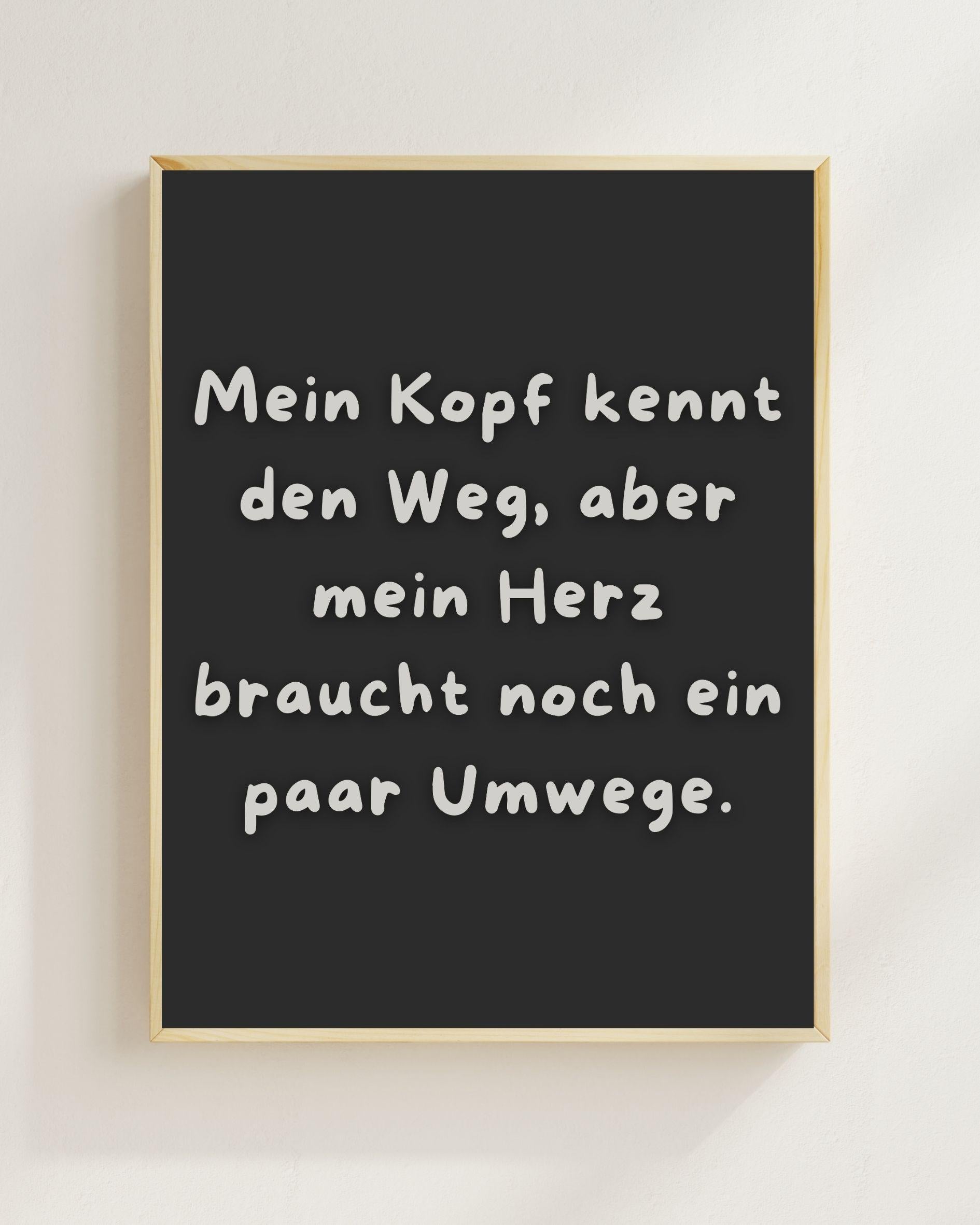 Mein Kopf kennt den Weg Poster | Mental Health Grübelstopp Plakat | Therapie Spruch Print | Herz Kopf Wandbild | Freundschaft Geschenk