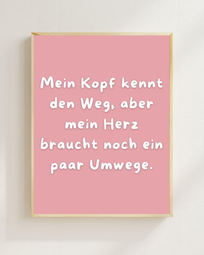 Mein Kopf kennt den Weg Poster | Mental Health Grübelstopp Plakat | Therapie Spruch Print | Herz Kopf Wandbild | Freundschaft Geschenk