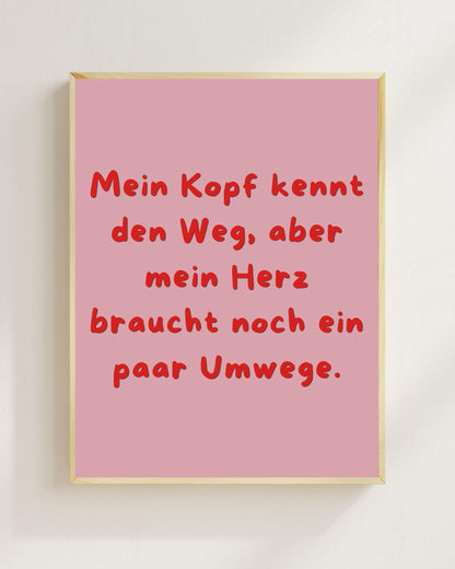 Mein Kopf kennt den Weg Poster | Mental Health Grübelstopp Plakat | Therapie Spruch Print | Herz Kopf Wandbild | Freundschaft Geschenk