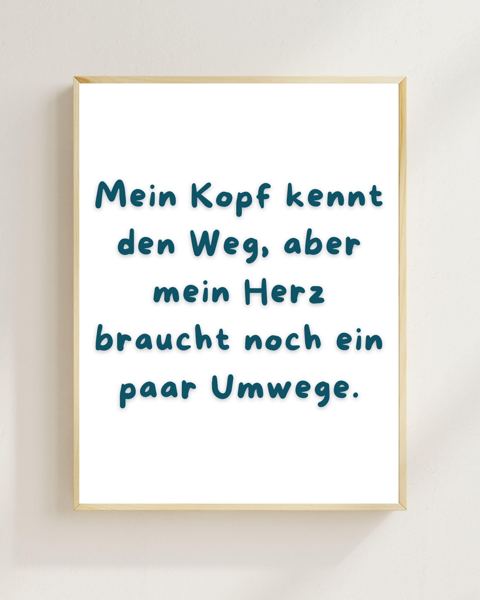 Mein Kopf kennt den Weg Poster | Mental Health Grübelstopp Plakat | Therapie Spruch Print | Herz Kopf Wandbild | Freundschaft Geschenk