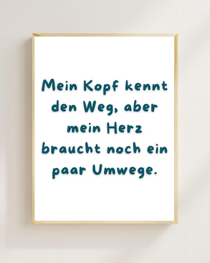 Mein Kopf kennt den Weg Poster | Mental Health Grübelstopp Plakat | Therapie Spruch Print | Herz Kopf Wandbild | Freundschaft Geschenk