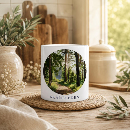 Skåneleden Tasse | Schweden Wanderweg Becher | Wald Landschaft Tasse | Geschenk für Wanderer | Skandinavien Souvenir | Natur Kaffee Becher