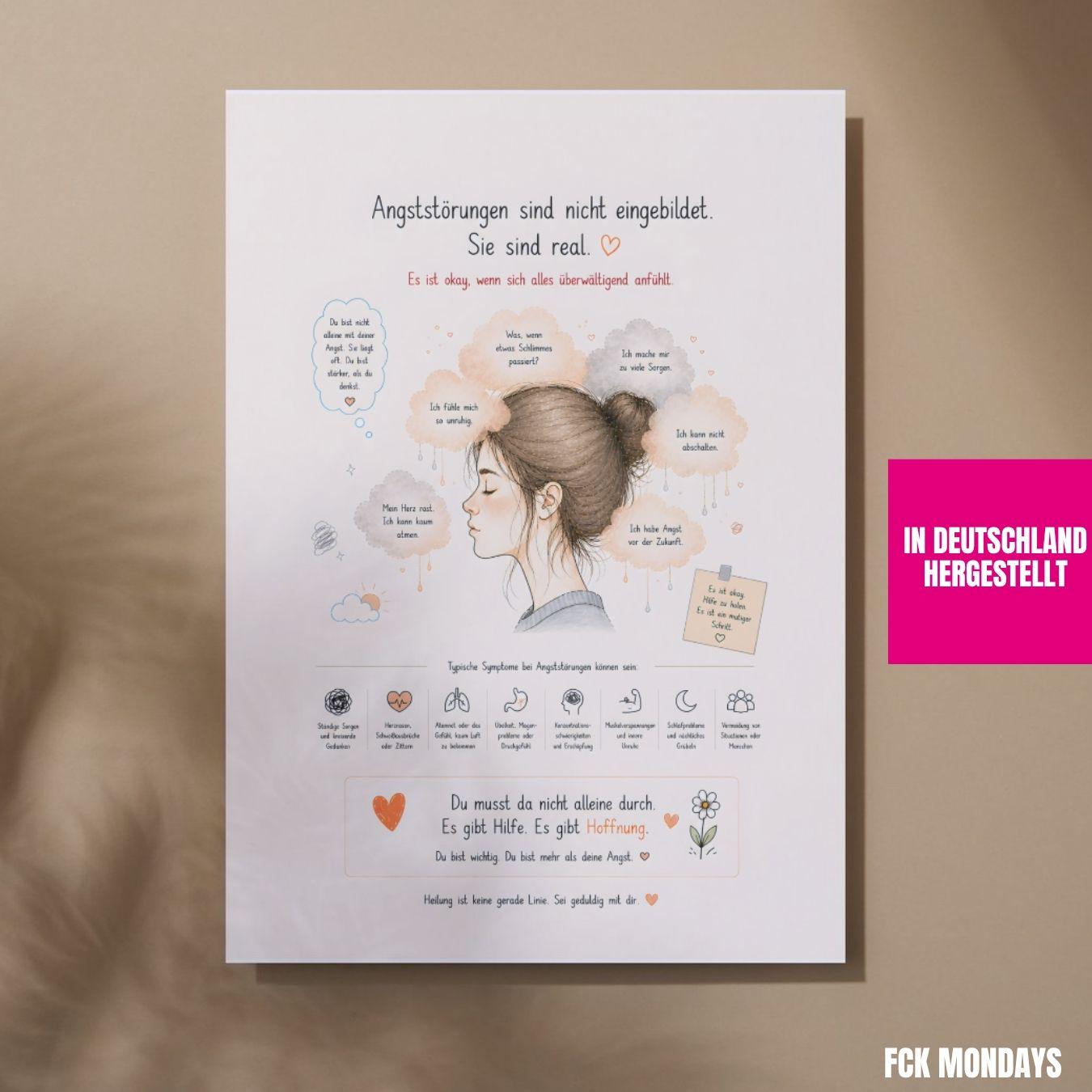 Angststörung Poster Deutsch | Mental Health Print | Symptome Depression Angst Burnout | Motivation Selbstliebe Wandbild Therapie Geschenk