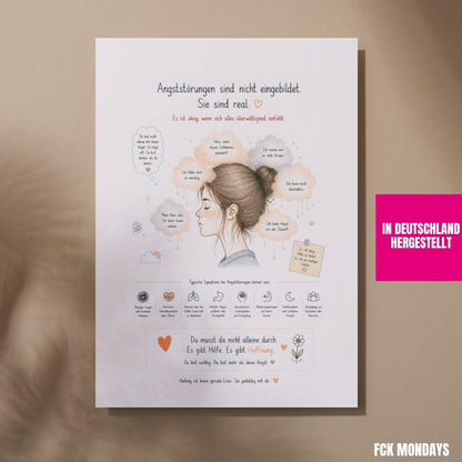 Angststörung Poster Deutsch | Mental Health Print | Symptome Depression Angst Burnout | Motivation Selbstliebe Wandbild Therapie Geschenk