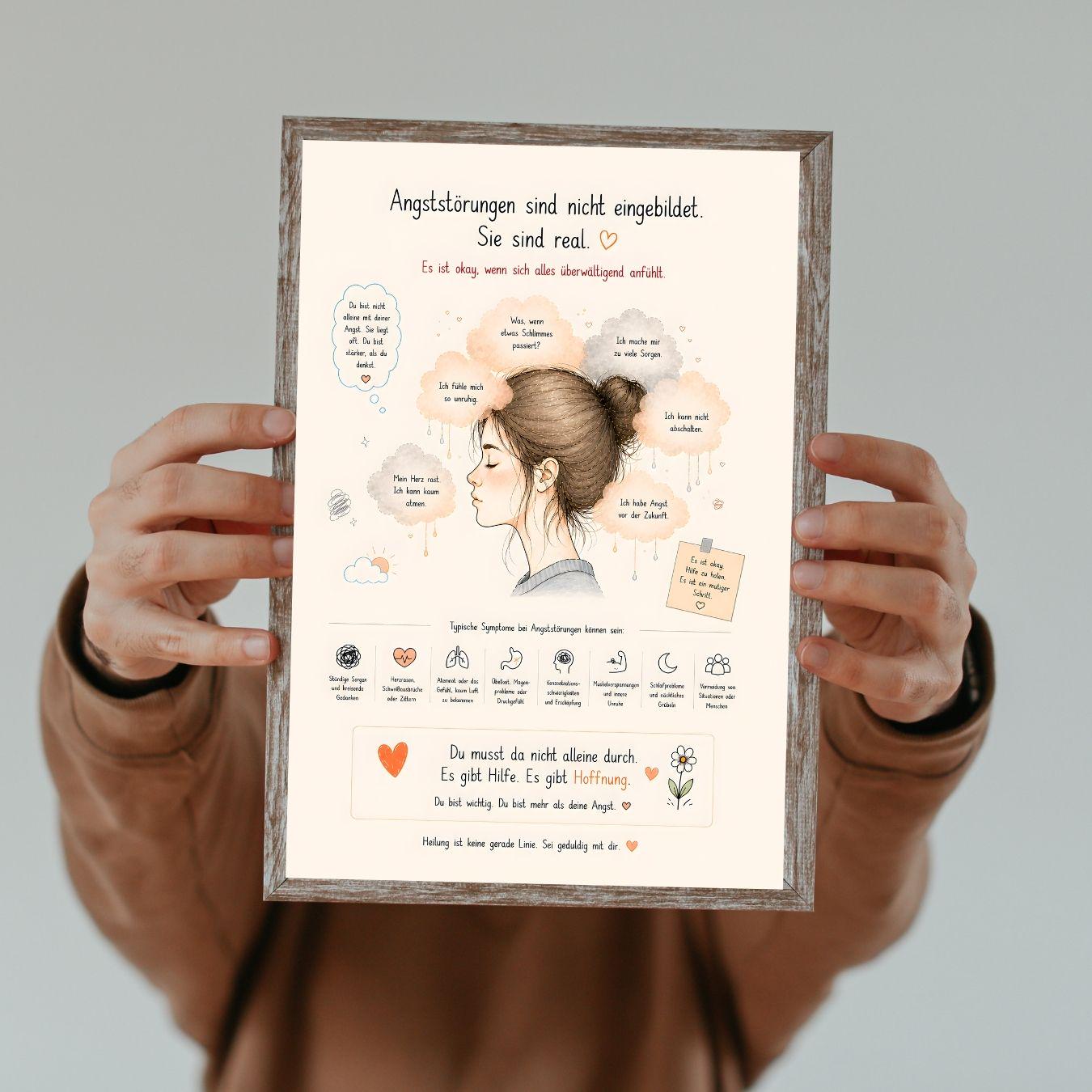 Angststörung Poster Deutsch | Mental Health Print | Symptome Depression Angst Burnout | Motivation Selbstliebe Wandbild Therapie Geschenk