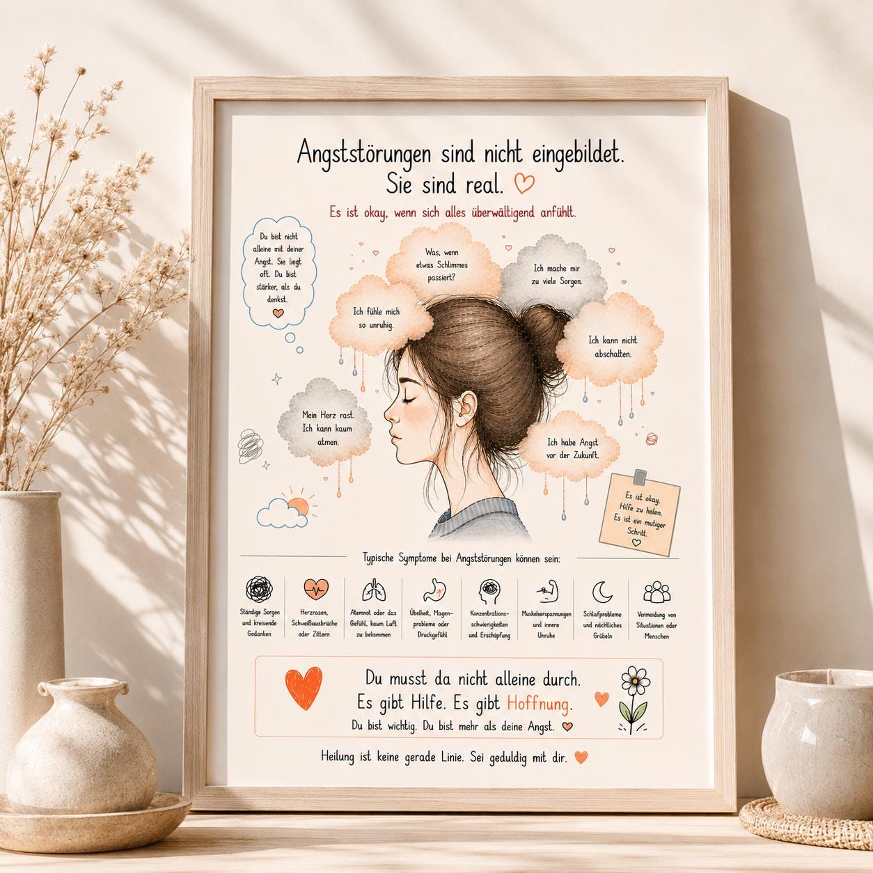 Angststörung Poster Deutsch | Mental Health Print | Symptome Depression Angst Burnout | Motivation Selbstliebe Wandbild Therapie Geschenk