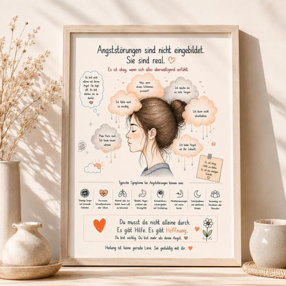 Angststörung Poster Deutsch | Mental Health Print | Symptome Depression Angst Burnout | Motivation Selbstliebe Wandbild Therapie Geschenk