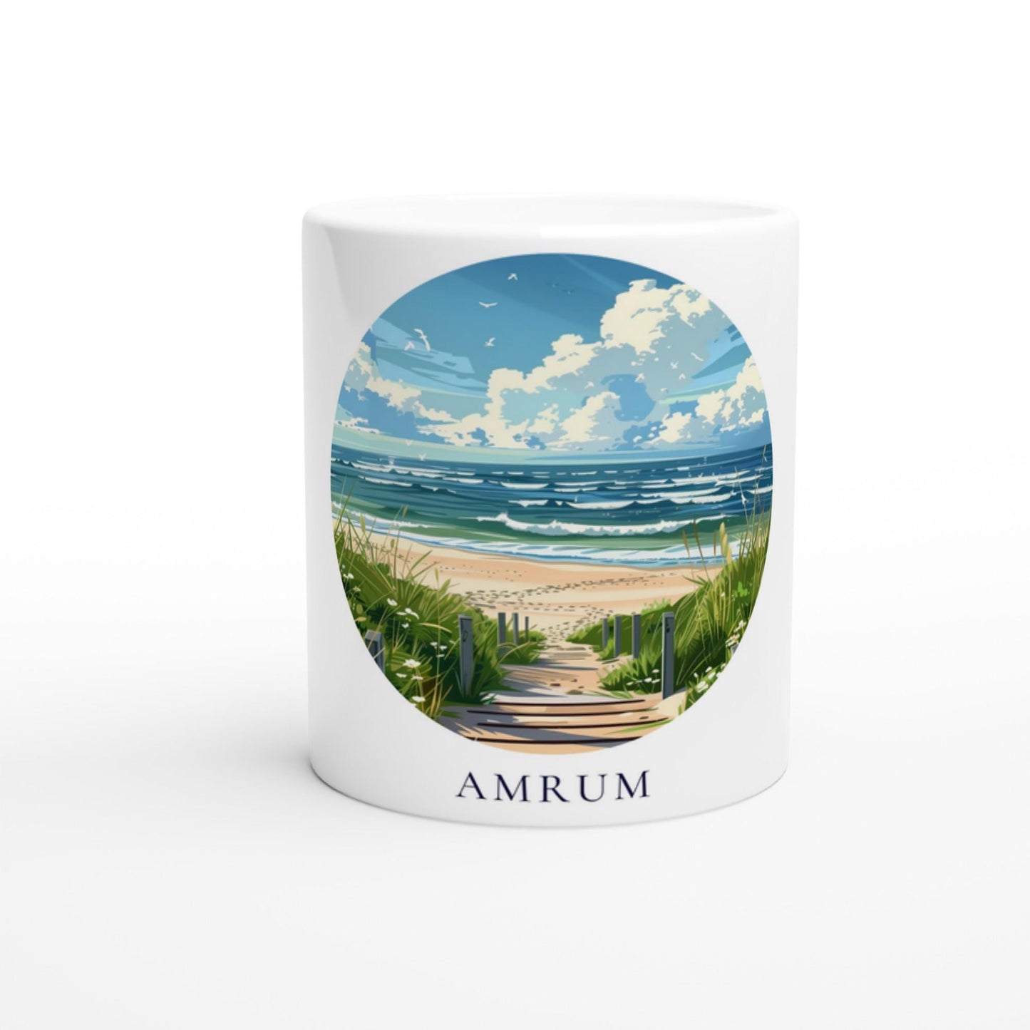 Amrum Tasse | Nordsee Becher mit Strandmotiv | Geschenk für Meerliebhaber | Insel Souvenir | Küsten Kaffee Becher | Urlaub Erinnerung
