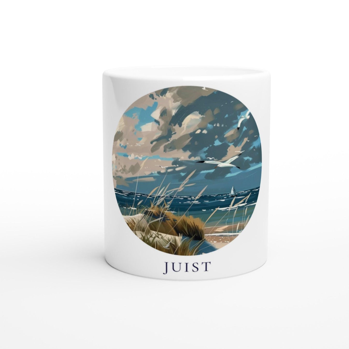 Juist Tasse | Nordsee Becher mit Strandmotiv | Geschenk für Meerliebhaber | Insel Souvenir | Küsten Kaffee Becher | Urlaub Erinnerung