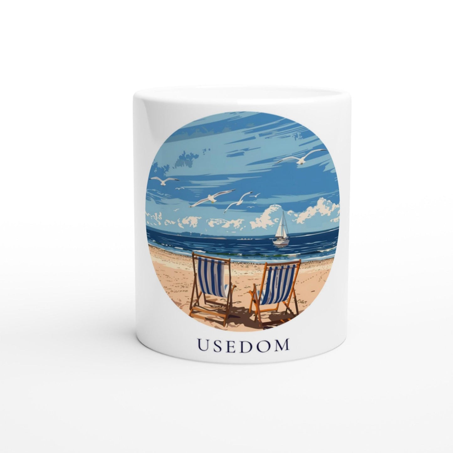 Usedom Tasse | Ostsee Becher mit Strandmotiv | Geschenk für Meerliebhaber | Insel Souvenir | Küsten Kaffee Becher | Urlaub Erinnerung