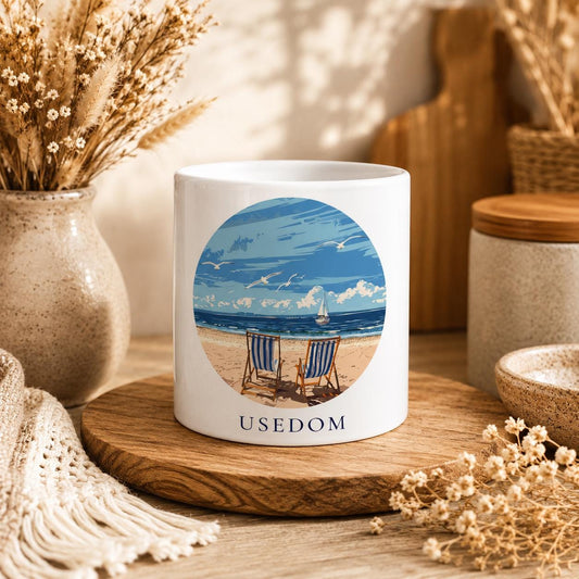 Usedom Tasse | Ostsee Becher mit Strandmotiv | Geschenk für Meerliebhaber | Insel Souvenir | Küsten Kaffee Becher | Urlaub Erinnerung