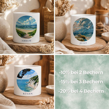 Usedom Tasse | Ostsee Becher mit Strandmotiv | Geschenk für Meerliebhaber | Insel Souvenir | Küsten Kaffee Becher | Urlaub Erinnerung