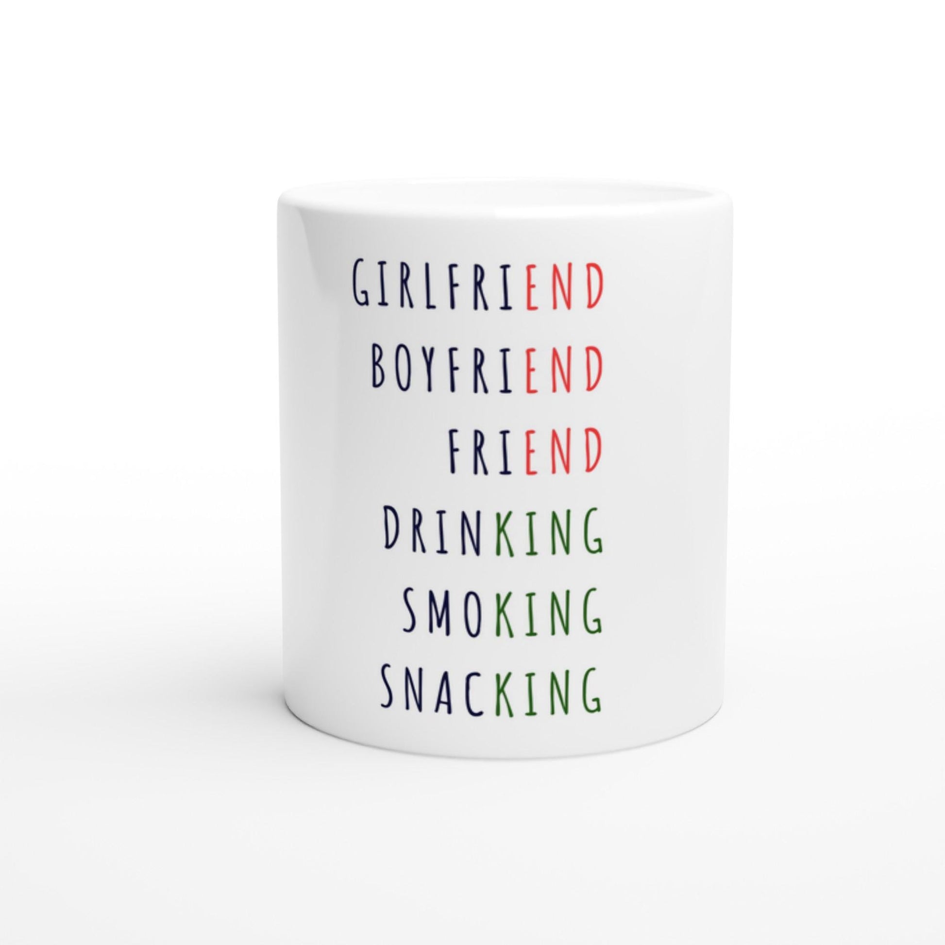 Lustige Tasse | Girlfriend Boyfriend Friend Kaffee Becher | Drinking Smoking Snacking Mug | Geschenk für Freunde | Party Humor Tasse JGA