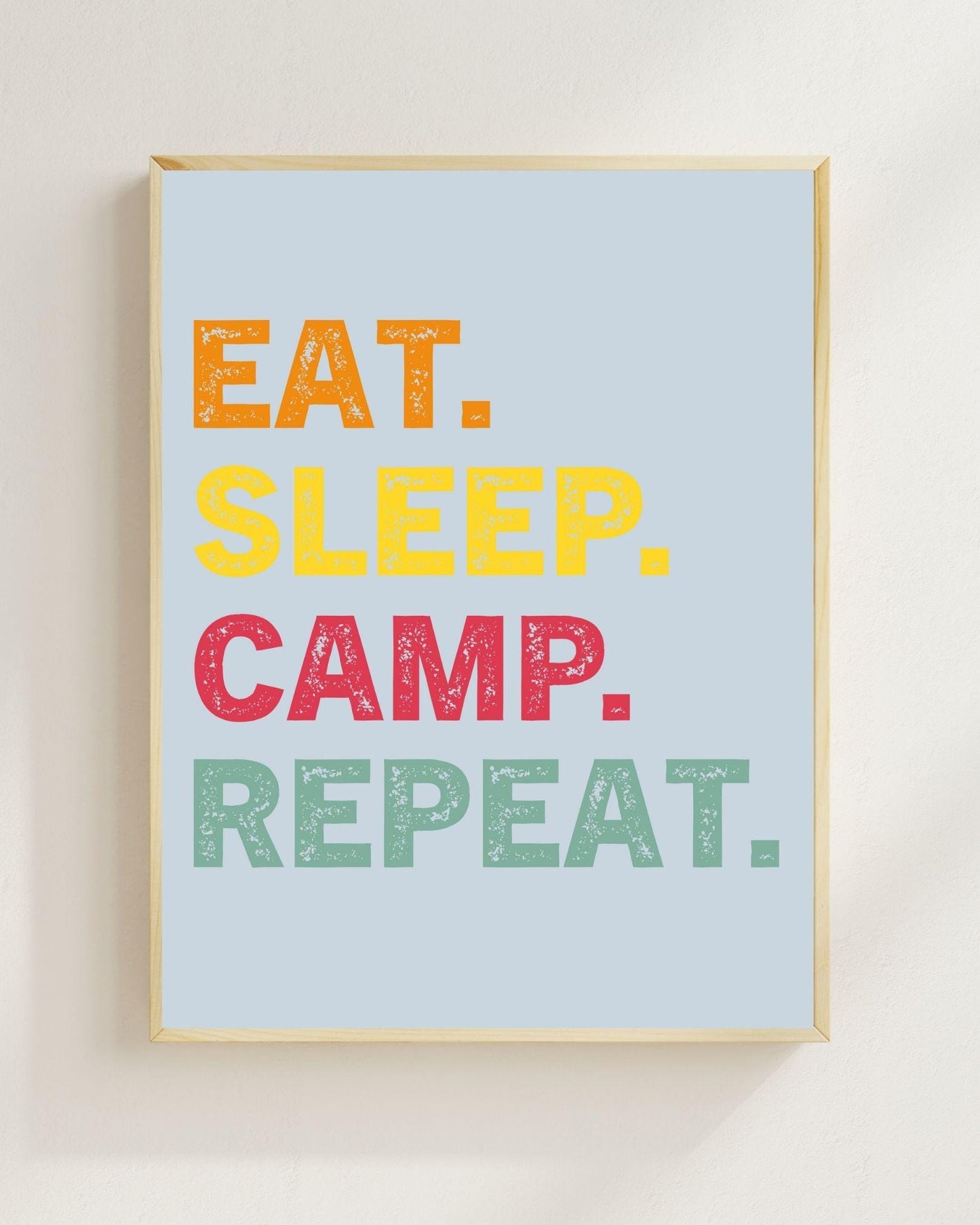 Eat Sleep Camp Repeat Poster | Camping Wandbild Outdoor | Vanlife Deko Minimalistisch | Lustiger Spruch Zelt Camping Geschenk Plakat Reisen