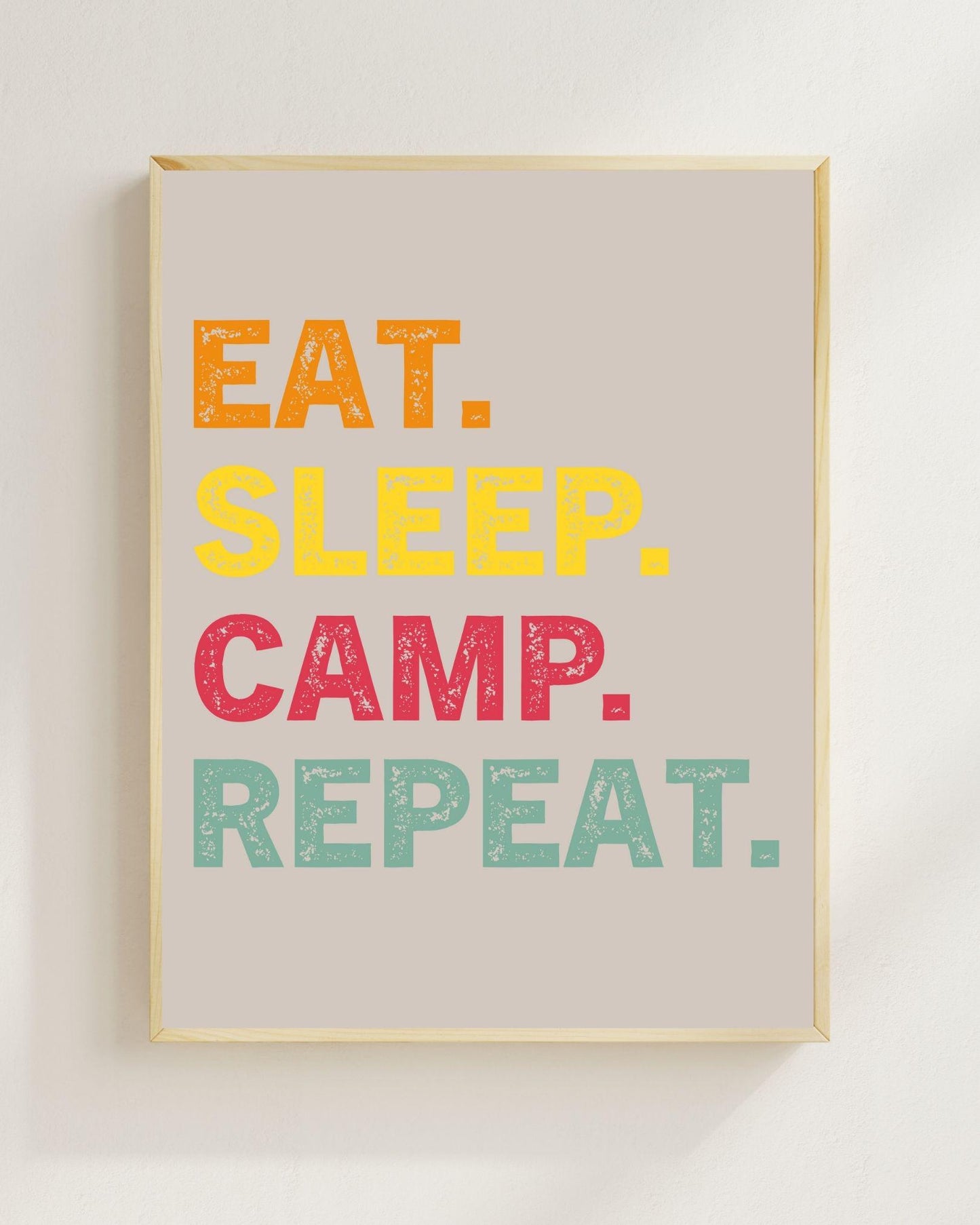 Eat Sleep Camp Repeat Poster | Camping Wandbild Outdoor | Vanlife Deko Minimalistisch | Lustiger Spruch Zelt Camping Geschenk Plakat Reisen