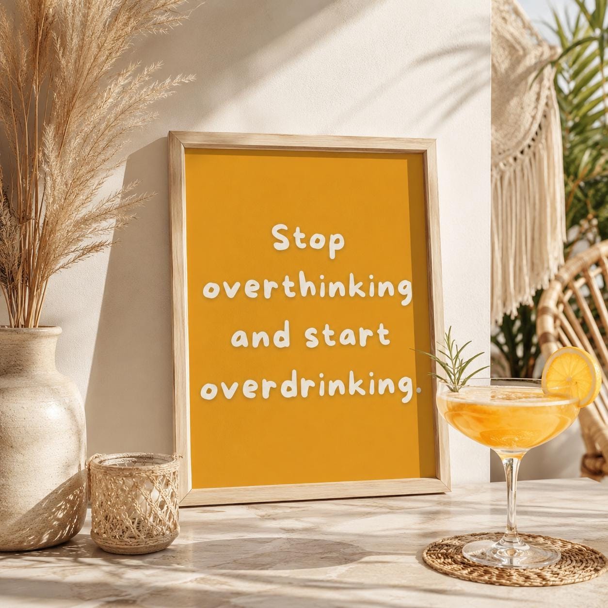 Stop Overthinking Poster | Lustiges Mental Health Print | Humor Wandbild | Ironisches Sprüche Poster | Geschenk für Freunde