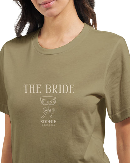 Bride Shirt personalisiert, THE BRIDE T-Shirt JGA, Braut Shirt mit Name & Datum, Bachelorette Party Outfit, Clean Bridal Shirt Party Urlaub