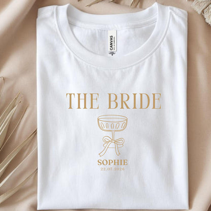 Bride Shirt personalisiert, THE BRIDE T-Shirt JGA, Braut Shirt mit Name & Datum, Bachelorette Party Outfit, Clean Bridal Shirt Party Urlaub
