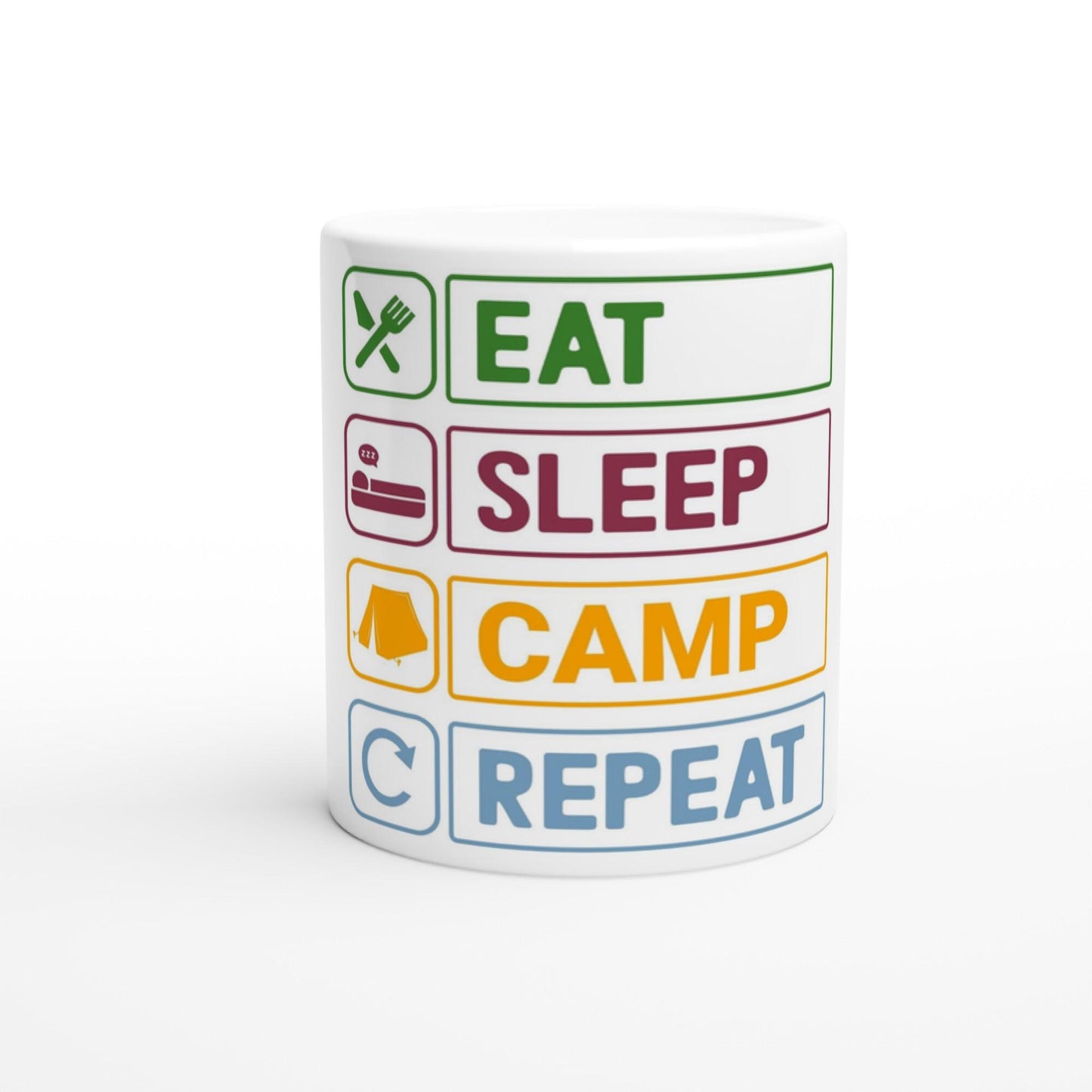 Camping Tasse Eat Sleep Camp Repeat | Lustige Camper Tasse | Geschenk für Camper Van Fans | Camping Becher Outdoor Zelten Keramiktasse