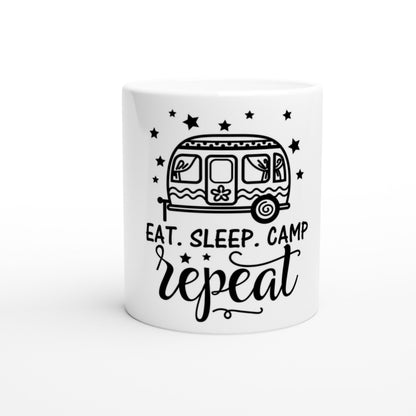 Camping Tasse Eat Sleep Camp Repeat | Lustige Camper Tasse | Geschenk für Camper Van Fans | Camping Becher Outdoor Zelten Keramiktasse