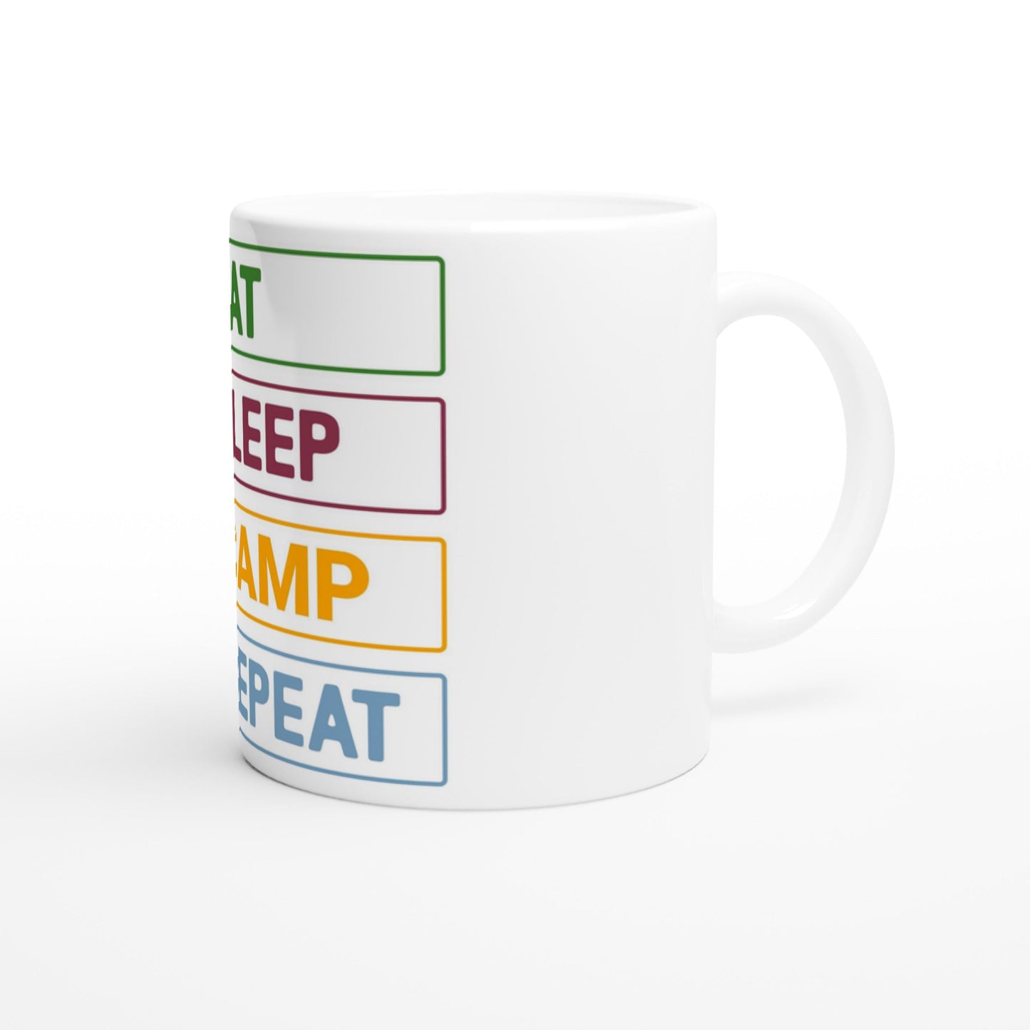 Camping Tasse Eat Sleep Camp Repeat | Lustige Camper Tasse | Geschenk für Camper Van Fans | Camping Becher Outdoor Zelten Keramiktasse