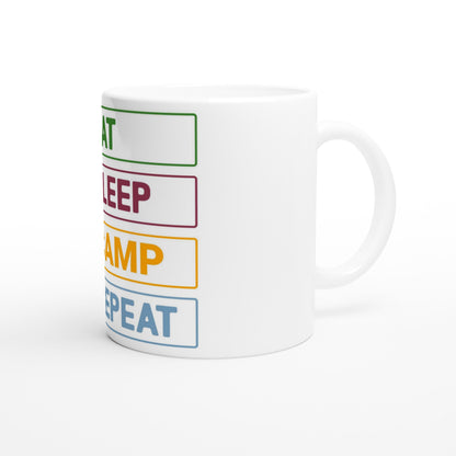 Camping Tasse Eat Sleep Camp Repeat | Lustige Camper Tasse | Geschenk für Camper Van Fans | Camping Becher Outdoor Zelten Keramiktasse