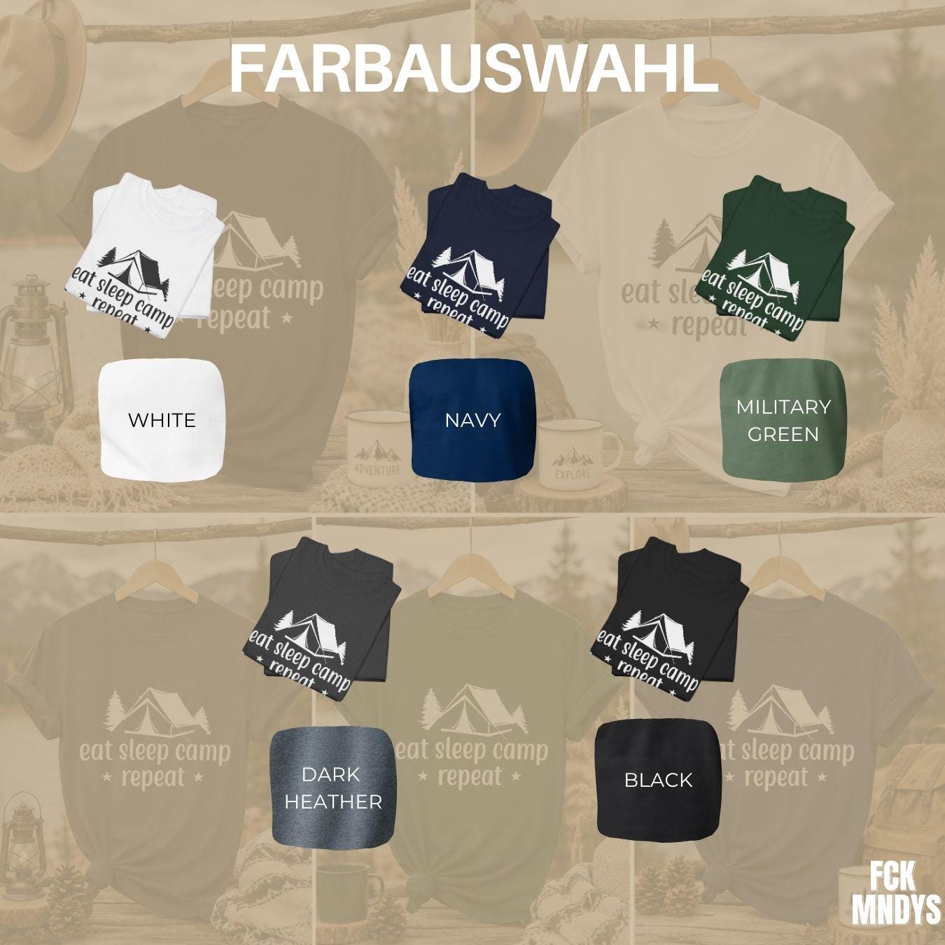 Camping JGA Shirt Herren | Männer Abenteuer Urlaub Shirt | Eat Sleep Camp Repeat | Junggesellenabschied Camping Trip