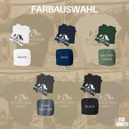 Camping JGA Shirt Herren | Männer Abenteuer Urlaub Shirt | Eat Sleep Camp Repeat | Junggesellenabschied Camping Trip