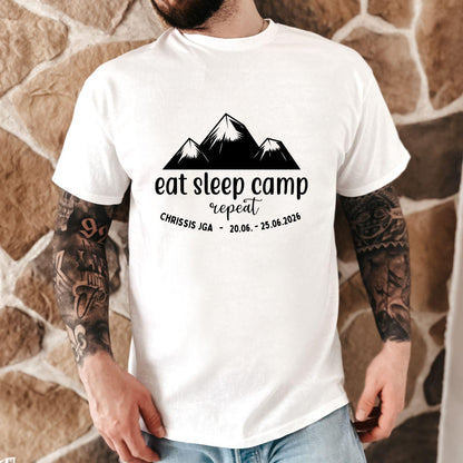 Camping JGA Shirt Herren, Eat Sleep Camp Repeat Shirt, Männertrip T-Shirt, Outdoor Junggesellenabschied Urlaub
