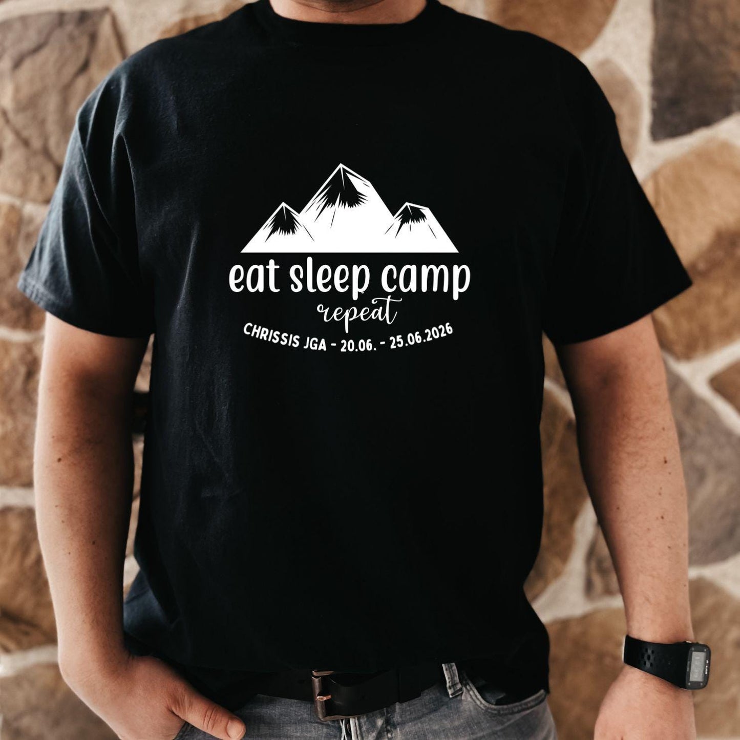 Camping JGA Shirt Herren, Eat Sleep Camp Repeat Shirt, Männertrip T-Shirt, Outdoor Junggesellenabschied Urlaub